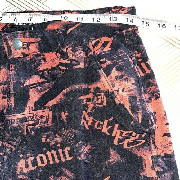 Streetwear Society Cargo Pants Black Red Words Size L 28x28 Y2K Edgy Punk - Picture 9 of 11